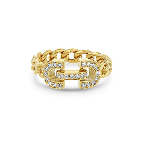 Vintage Pave Diamond Horsebit Link Curb Chain Ring - 1